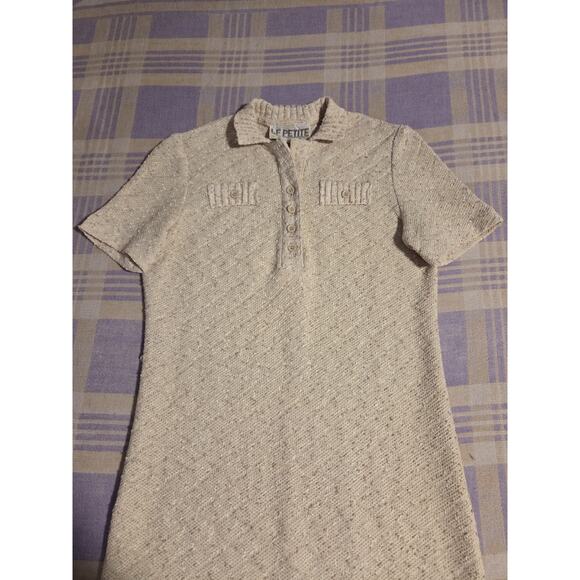 Vintage 70's Leslie Fay LF Petite Tan Short Sleeve Dress 12 Button 60s 80s - Picture 1 of 13